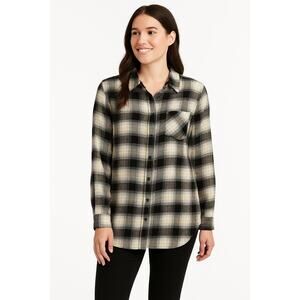 BP Plaid Flannel Shirt Medium Black Cream Yellow